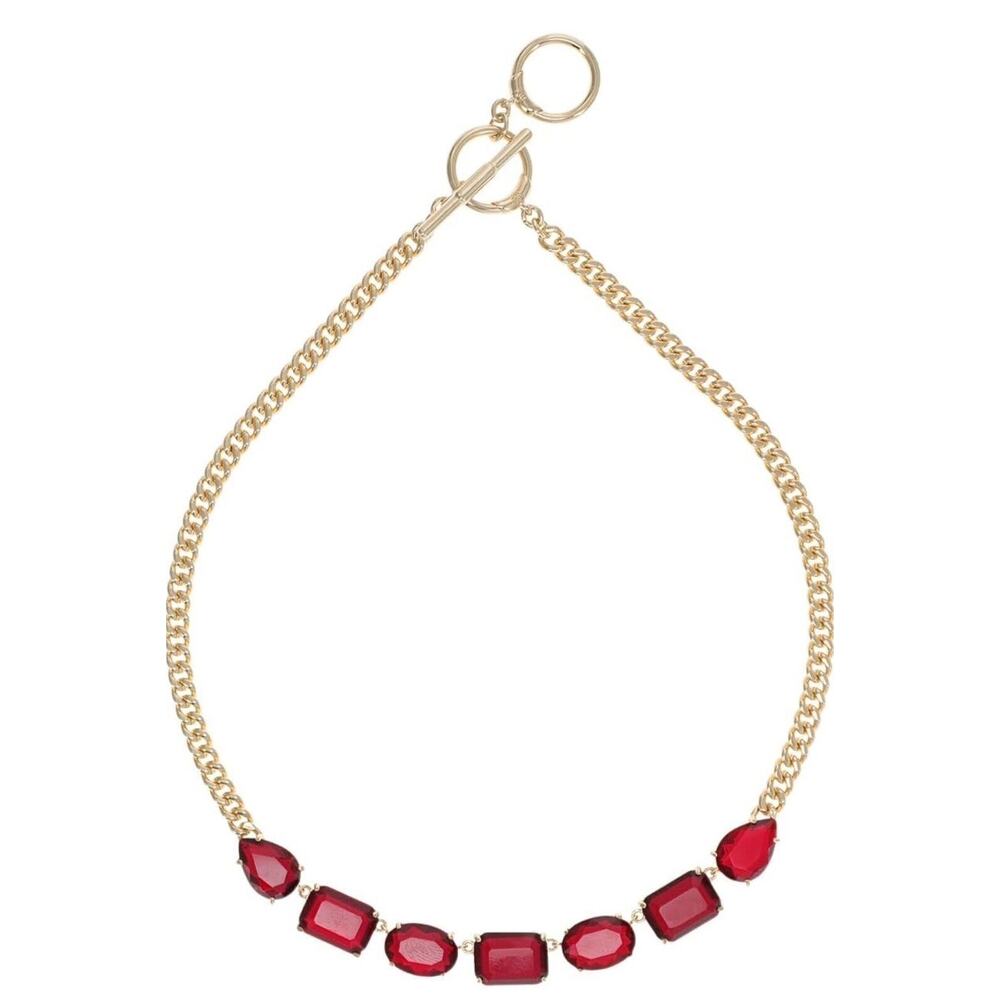 Ralph Lauren Frontal Chain Necklace Style Stunning Fashion Gold Tone Crystal NEW